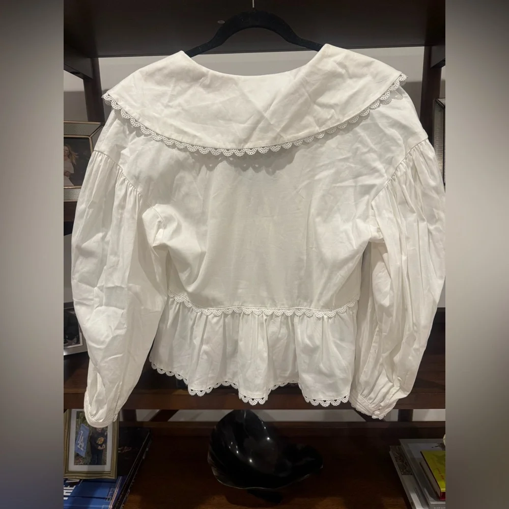 Reformation White Lace-Trim Peasant Blouse